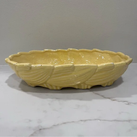Vintage McCoy Yellow Pottery Bowl | Leaf & Swirl Design | Mid-Century Modern MCM - Picture 3 of 8